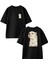 Siyah Oversize Pamuk Yavru Kutup Ayısı Ön Arka Baskılı Örme T-Shirt 1