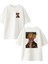 Beyaz Oversize Pamuk Büyük Gözlüklü Adam Ön Arka Baskılı Örme T-Shirt 1