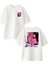 Beyaz Oversize Pamuk Telefon Kılıf Kadın Ayna Fotoğraf Ön Arka Baskılı Örme T-Shirt 1