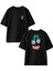 Siyah Oversize Pamuk Pörtlek Göz Diş Ön Arka Baskılı Örme T-Shirt 1