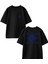 Siyah Oversize Pamuk Ski Fun Ön Arka Baskılı Örme T-Shirt 1