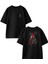 Siyah Oversize Pamuk Siyah Kırmızı Şeytanlar Ön Arka Baskılı Örme T-Shirt 1