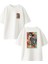 Beyaz Oversize Pamuk Karmaşık Çizim Karikatür Ön Arka Baskılı Örme T-Shirt 1