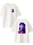 Beyaz Oversize Pamuk Mavi Saçlı Anime Kız Ön Arka Baskılı Örme T-Shirt 1