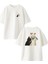 Beyaz Oversize Pamuk Kara Beyaz Kediler Ön Arka Baskılı Örme T-Shirt 1