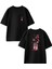 Siyah Oversize Pamuk Kavanoz Içi Çiçek Ön Arka Baskılı Örme T-Shirt 1