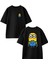 Siyah Oversize Pamuk Şaşkın Minyon Işçi Ön Arka Baskılı Örme T-Shirt 1