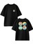 Siyah Oversize Pamuk Dört Resim Manzara Ön Arka Baskılı Örme T-Shirt 1