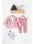 3-6-9-12-18 Ay Kız Bebek Takım Peluş Hırkalı 3 Lü Pembe 1