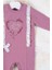 3-6-9-12 Ay Kız Bebek Tulumu Love Kalp Nakışlı %100 Pamuk Mor 2