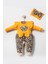 3-6-9 Ay Kız Bebek Tulum Leopar Desenli Fiyonklu %100 Pamuk Sarı 2