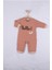 3-6-9-12 Ay Erkek Bebek Tulum Hello Nakışlı %100 Pamuk Kahverengi 1