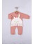 3-6-9-12 Ay Kız Bebek Tulum Tavşan Nakışlı Güpürlü %100 Pamuk Pembe 2