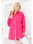 Kadın Düz Renk Keten Rahat Kesim Oversize Uzun Basic Gömlek 2