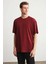 Jett Erkek Oversize Fit %100 Pamuk Kalın Dokulu Bordo T-shirt 1