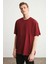 Jett Erkek Oversize Fit %100 Pamuk Kalın Dokulu Bordo T-shirt 4