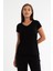 Kadın Pamuklu Yumuşak Dokulu Likralı Esnek Kumaş Basic V Yaka T-Shirt 1