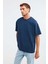 Jett Erkek Oversize Fit %100 Pamuk Kalın Dokulu Lacivert T-shirt 3