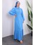 Mavi Yaka Taşlı Eteği Katlı Elbise 1