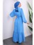Mavi Yaka Taşlı Eteği Katlı Elbise 5