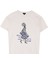 Bisiklet Yaka Baskılı Kırık Beyaz Kadın T-Shirt F4WL-TST0350 1