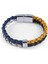Mrhero Unisex Double Çift Örgü Hakiki Deri El Yapımı Bileklik MH037 Lacivert-Sarı 4