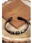 Mrhero Unisex Lacivert Metal Parçalı Hakiki Deri El Yapımı Deri Bileklik MH029 Kahverengi 1