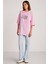 Thessa Kadın Bisiklet Yaka Kısa Kollu Önü Yazı Detaylı Pembe T-Shirt 2