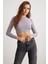 Essie Kadın Bisiklet Yaka Slim Fit Uzun Kollu Crop Lila Bluz 1