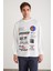 Ben Erkek Pamuklu Baskı Detaylı Uzun Kollu Oversize Beyaz T-Shirt 1