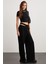 Niara Kadın Pamuk Elastan Bisiklet Yaka kısa Kollu Slim Fit Crop Siyah T-Shirt 2