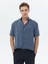 Koyu Mavi Çizgili Oversize Fit Dokuma Casual Gömlek 1