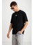 Jake Erkek %100 Organik Pamuklu Kalın Dokulu Kumaş Baskı Detaylı Oversize Siyah T-shirt 4