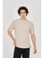 Waffle Kumaş Rahat Kol T-Shirt - Bej 2