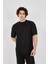 Waffle Kumaş Rahat Kol T-Shirt - Siyah 2