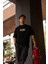 Bisiklet Yaka Baskılı Oversize T-Shirt - Siyah 1