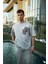 Bisiklet Yaka Baskılı Oversize T-Shirt - Boyalı Gri 1