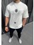 Bisiklet Yaka Baskılı Oversize T-Shirt - Beyaz 1