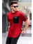 Bordo Cep Detaylı Basic Erkek T-Shirt 1