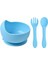 Silikon Beslenme Seti / Vakumlu, Kapaklı Silikon Mama Tabağı, Kase, Çatal, Kaşık, Pipet, Önlük, Pipetli Bardak, Çerez Kapağı, Paslanmaz Çelik Çatal ve Kaşık, Saklama Kutusu / Mavi Renk 4