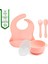Silikon Beslenme Seti / Sincap Figürlü Vakumlu Silikon Mama Tabağı, Kapaklı Kase, Önlük, Pipet, Emzik Kılıfı, Bardak, Çatal, Kaşık, Paslanmaz Çelik Çatal, Kaşık ve Saklama Kutusu Pembe 5