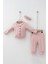 3-6-9-12 Ay Kız Bebek Takımı Çiçek Nakışlı Düşmeli Bandanalı Pembe 1