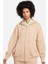 Sportswear Phoenix Fleece Oversized Hoodie Full Zip Bol Kesim Kapüşonlu Kadın Sweatshirt Bej 1