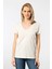WT-Shirt Milano Kadın Kısa Kollu V Yaka Basic T-Shirt-Bej 1