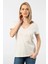 WT-Shirt Milano Kadın Kısa Kollu V Yaka Basic T-Shirt-Bej 2