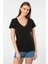 WT-Shirt Milano Kadın Kısa Kollu V Yaka Basic T-Shirt-Siyah 1