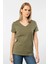 WT-Shirt Venice Kadın Kısa Kollu V Yaka Basic T-Shirt-Haki 1