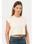 3402 Kadın Vatka Görünümlü Crop T-Shirt-Krem 1