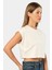 3402 Kadın Vatka Görünümlü Crop T-Shirt-Krem 2