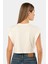 3402 Kadın Vatka Görünümlü Crop T-Shirt-Krem 3